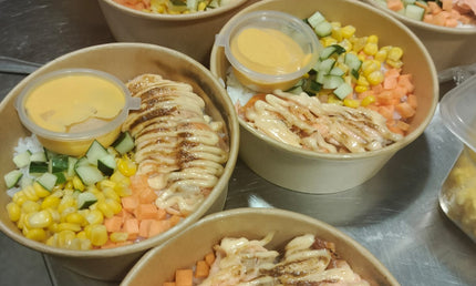 Salmon Donburi (Rice Bowl) (With various sauces)