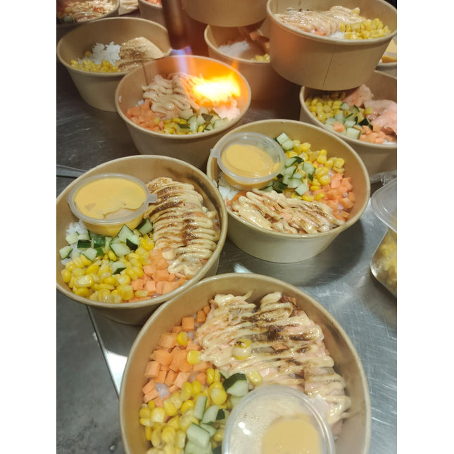 Salmon Donburi (Rice Bowl) (With various sauces)